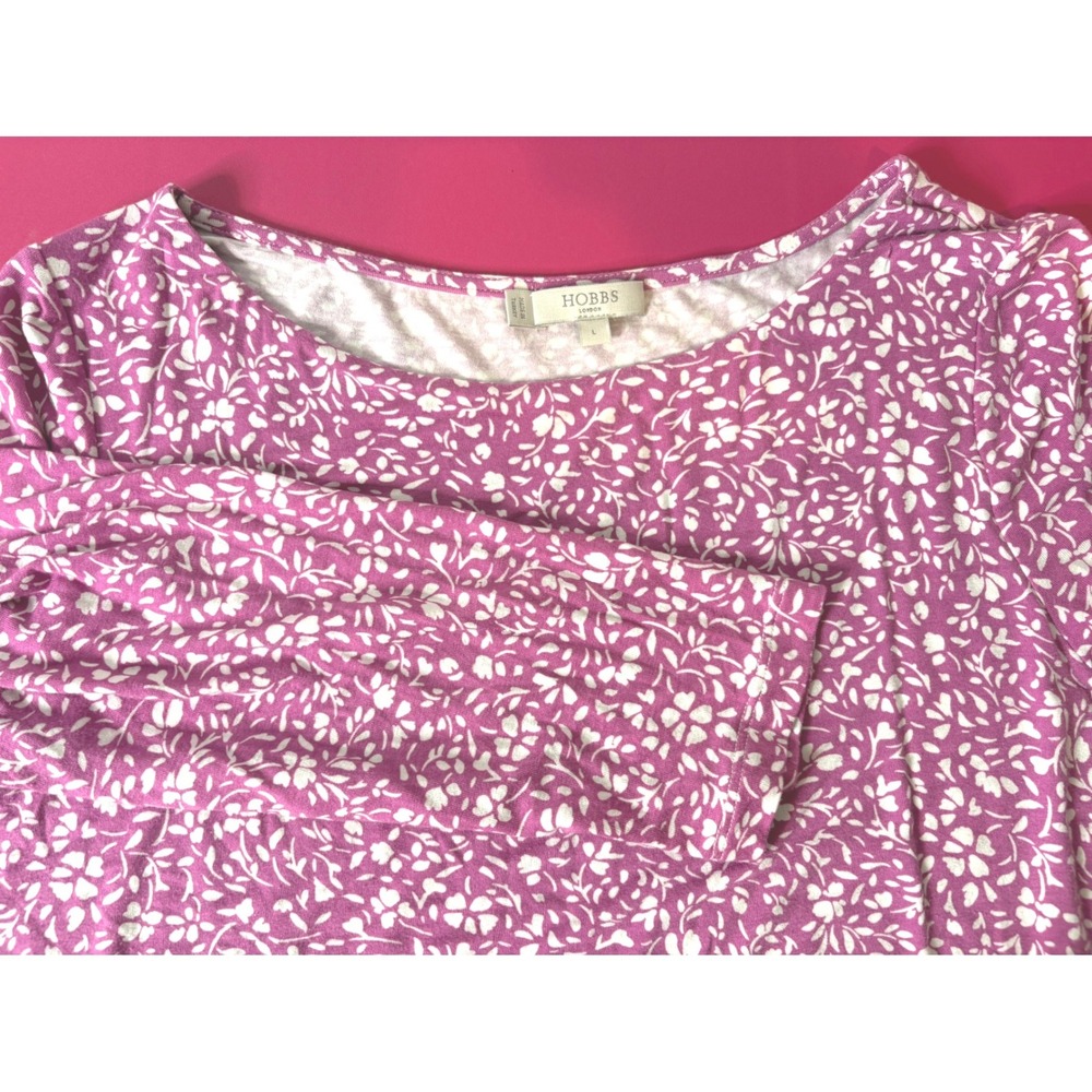 HOBBS LONDON Womens Pink Floral Scoop Neck Tunic Top L Cottagecore Casual Chic - Picture 11 of 12